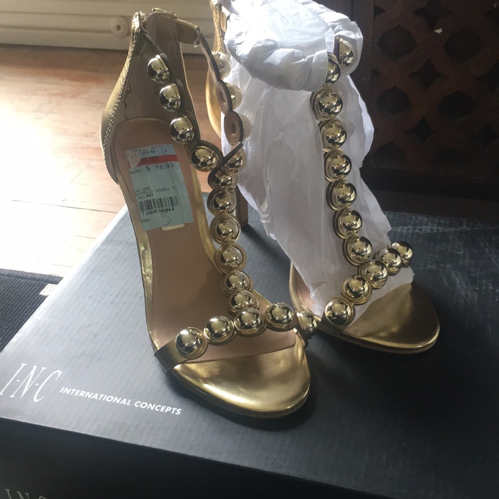 Inc Gold heels. Brand new!  Size 5.